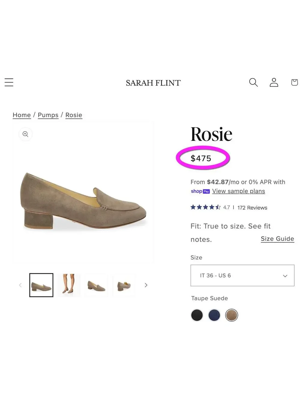 $475 NWOB Sarah Flint Rosie Loafers Flats Red Suede Shoes Size 36 EU 6 US Italy